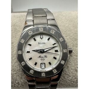 Bulova 96R24 New Battery Ladies Marine Star MOP 26MM 5.75"‎ Real Diamonds N82